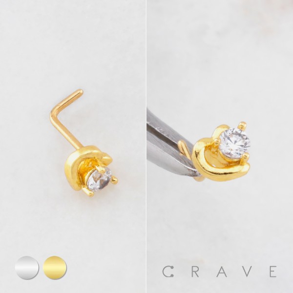 HEART WITH BEZEL CZ 316L SURGICAL STEEL L-SHAPE NOSE RING HEART WITH BEZEL CZ 316L SURGICAL STEEL L-SHAPE NOSE RING